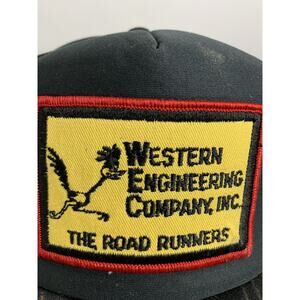 Western Engineering Road Runners Patch Foam Trucker Hat Snapback Black Faded